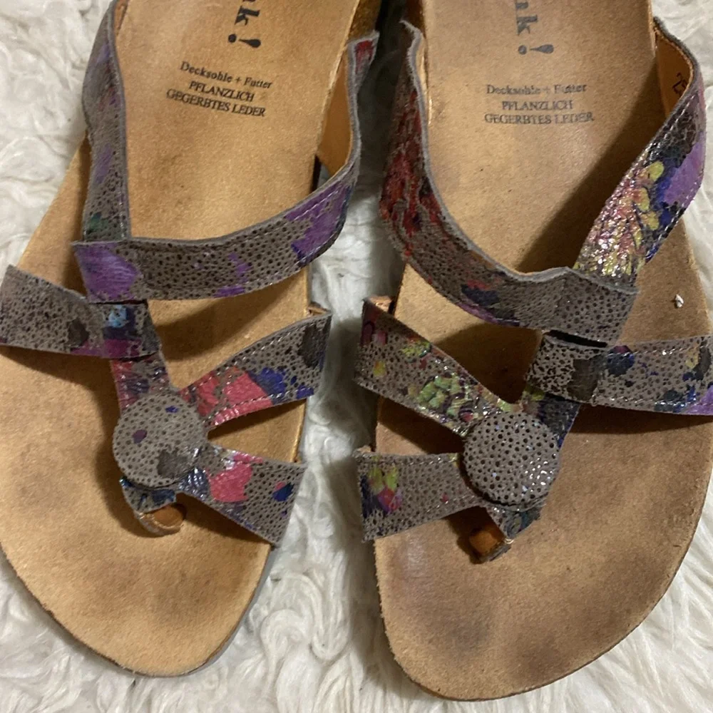 THINK!‎ Julia Women's Leather Cork Thong Sandal Multicolor Size EUR 37 US 6